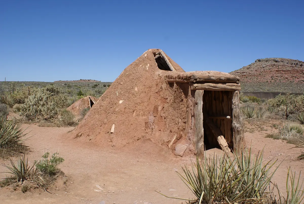 Earthen dwelling replica in the Native American village at Eagle Point