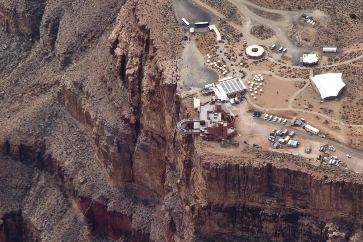 Aerial view of the Grand Canyon West visitor area on the canyon rim